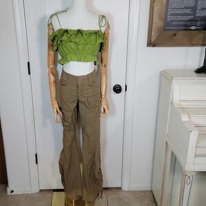 Reformation Ruskin Green Linen Crop Top XS Cottagecore Tank